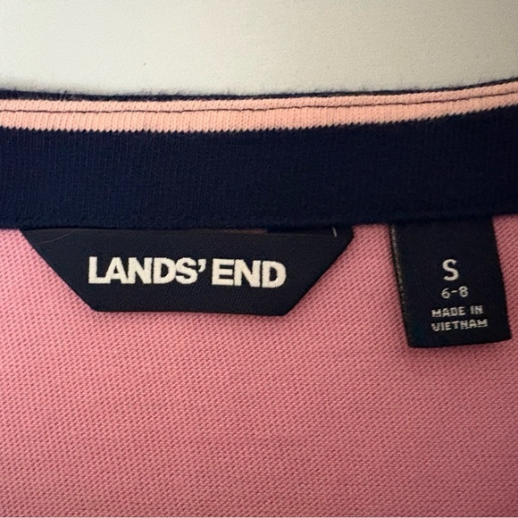 Lands' End Dress Womens Striped Boat Neck 3/4 Sleeve Pink Navy Small Cotton EUC - Picture 4 of 9